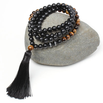 Buddha Essence Black Onyx Tiger Eye Fortune Bracelet Tassel Necklace Pendant