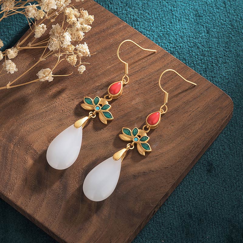 Buddha Essence FengShui White Jade Luck Drop Earrings Earrings BS 1