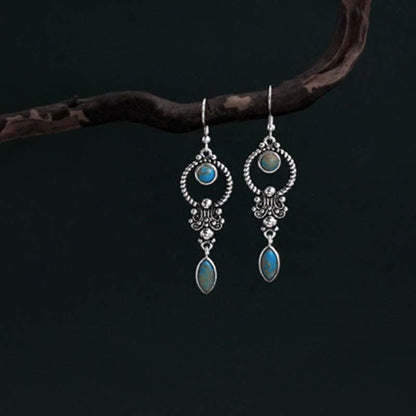 Buddha Essence 925 Sterling Silver Vintage Turquoise Waterdrop Pattern Balance Drop Dangle Earrings Earrings BS 2