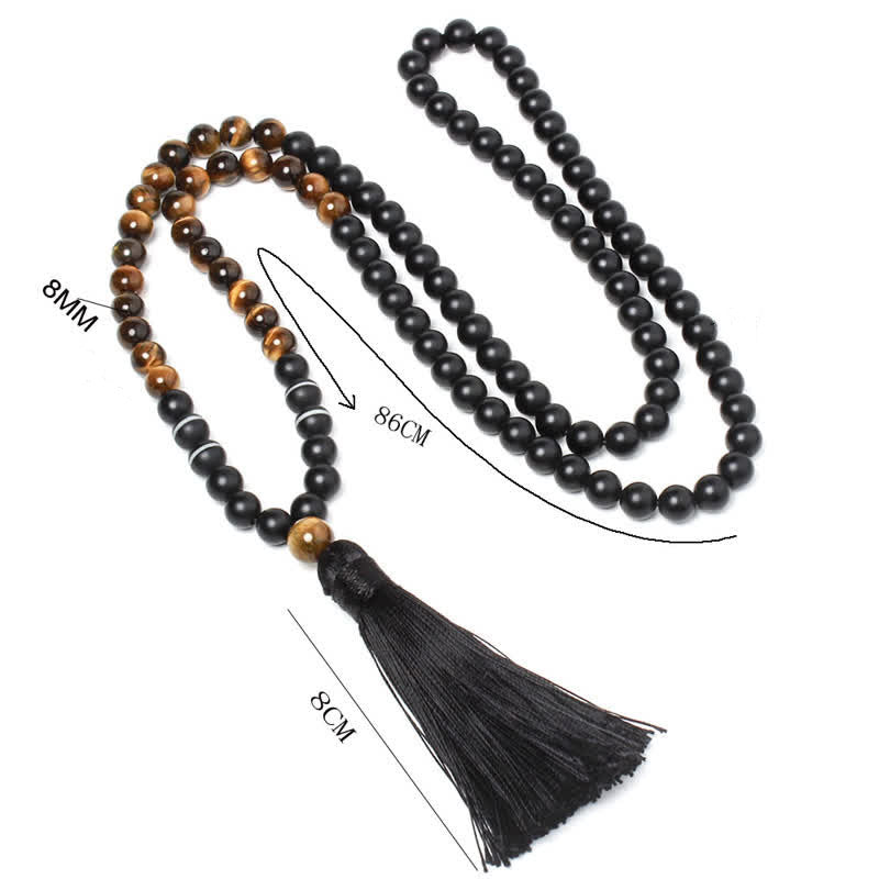 Buddha Essence Black Onyx Tiger Eye Fortune Bracelet Tassel Necklace Pendant