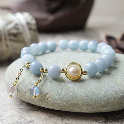 Buddha Essence Aquamarine Pearl Healing Moonstone Beads Charm Bracelet