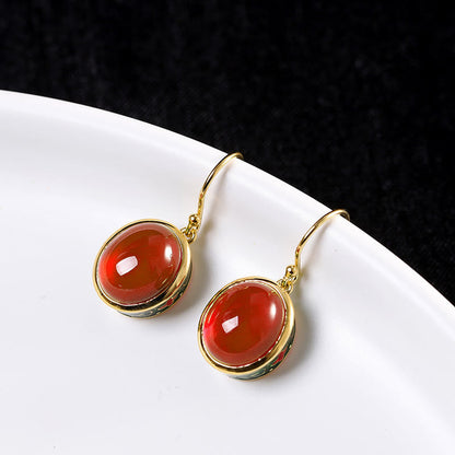 Buddha Essence Round Red Corundum Confidence Hook Drop Dangle Earrings Earrings BS 3