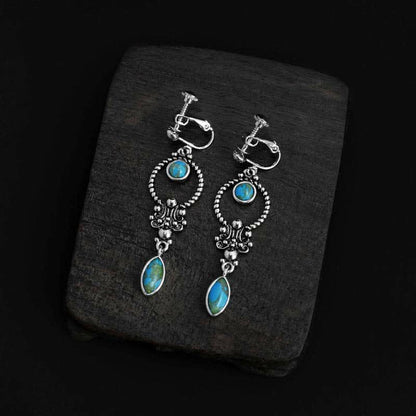 Buddha Essence 925 Sterling Silver Vintage Turquoise Waterdrop Pattern Balance Drop Dangle Earrings Earrings BS Alloy Turquoise Earring Clips