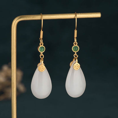 Buddha Essence FengShui White Jade Luck Drop Earrings Earrings BS 5