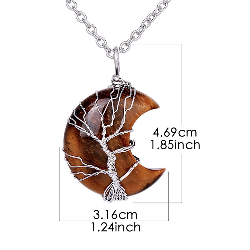 Buddha Essence Natural Quartz Crystal Moon Tree Of Life Healing Energy Necklace Pendant