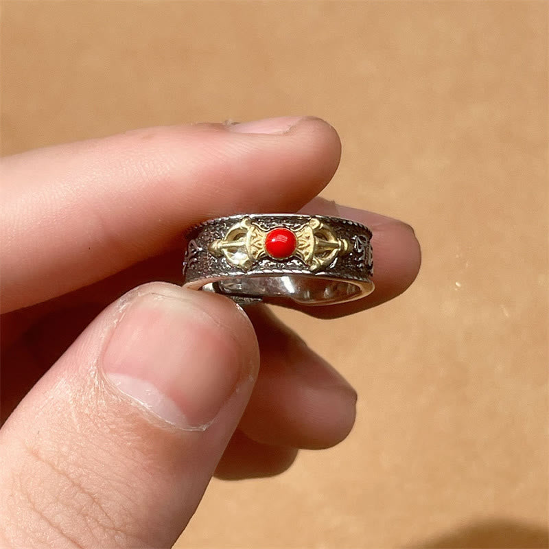 Buddha Essence Tibetan Om Mani Padme Hum Red Agate Dorje Vajra Design Wisdom Ring Ring BS 3