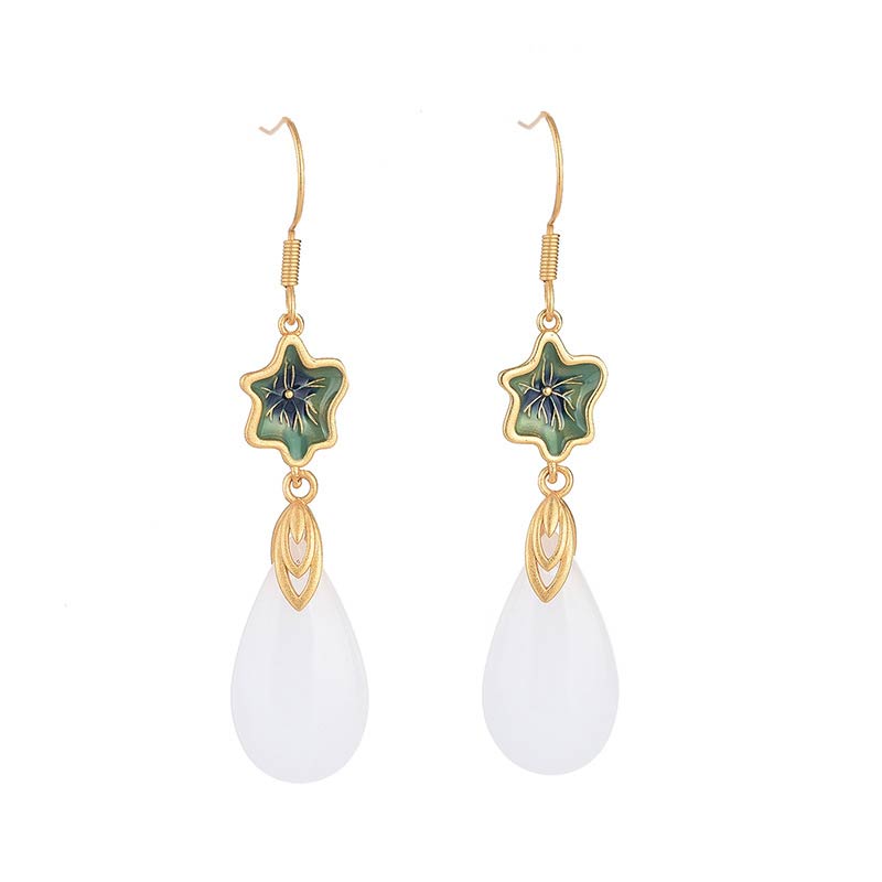 Buddha Essence FengShui White Jade Luck Drop Earrings Earrings BS 15