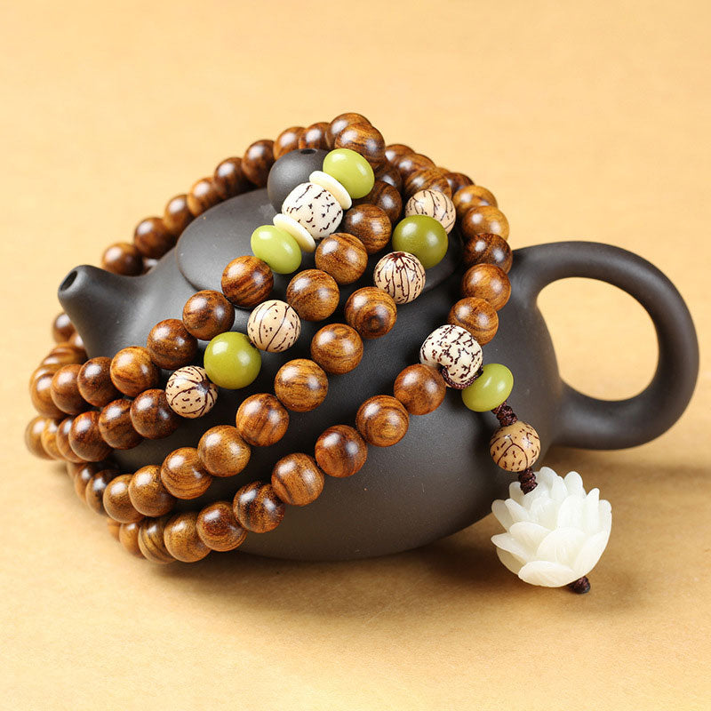 Buddha Essence Tibetan Rosewood Lotus Mala Protection Calm Necklace Bracelet