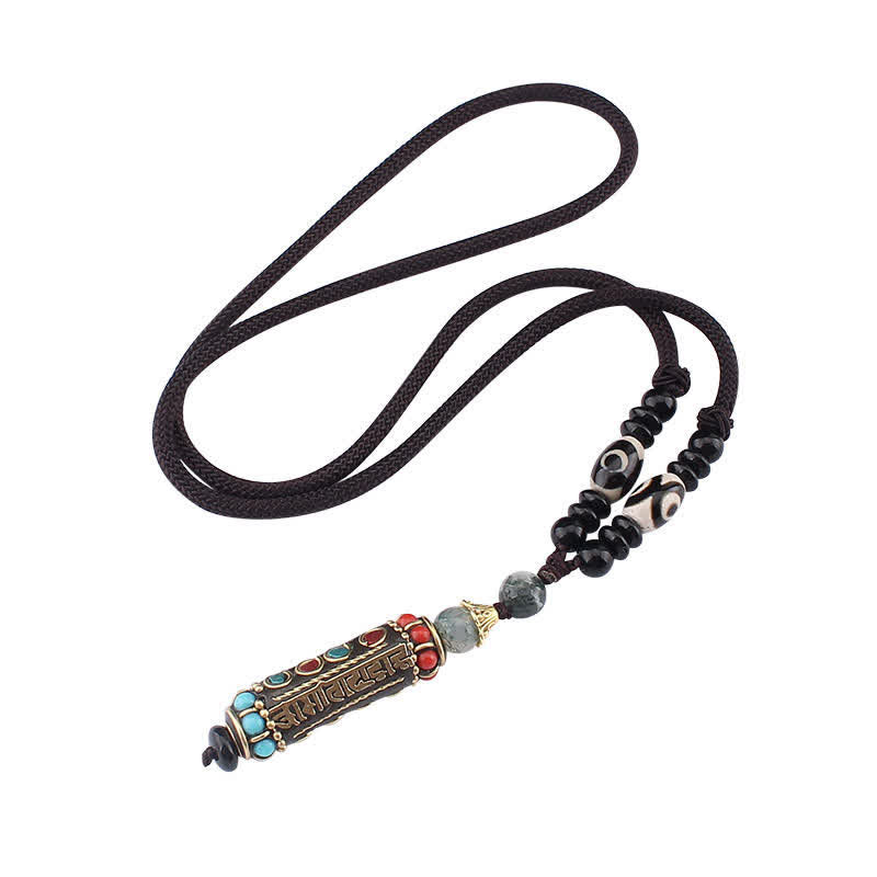 Buddha Essence Tibetan Om Mani Padme Hum Dzi Bead Wenge Wood Necklace Pendant