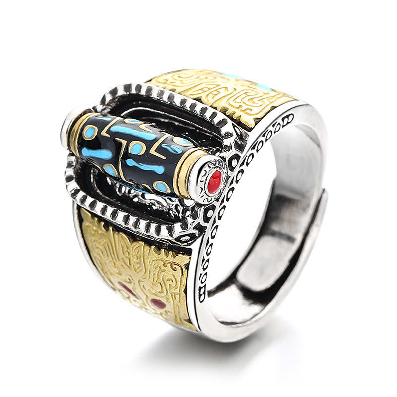 Buddha Essence Tibetan Nine-Eye Dzi Bead Wealth Blessings Rotatable Ring Ring BS 4