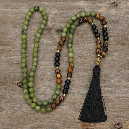 Buddha Essence Tibetan Green Jasper Protection Mala Bracelet Mala Bracelet BS 8mm