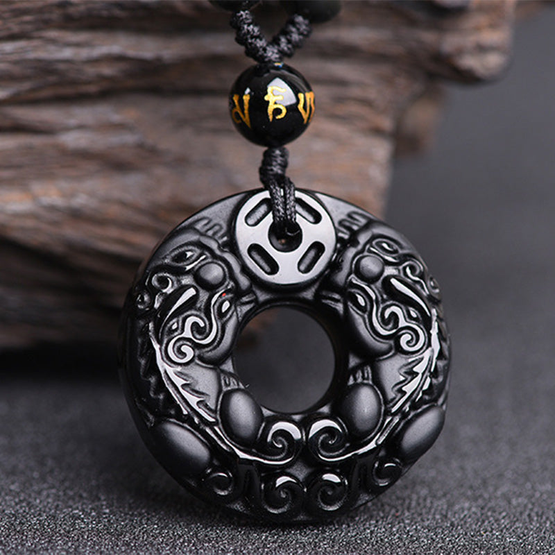 Buddha Essence Pixiu Obsidian Wealth Pendant Necklace