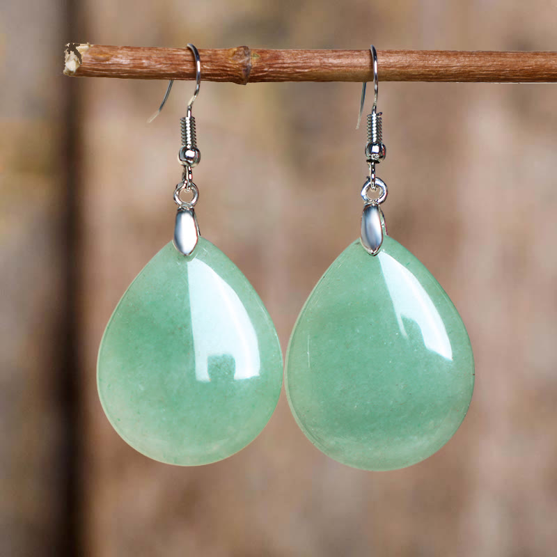 Buddha Essence Natural Aventurine Dangle Healing Drop Earrings Earrings BS Green Aventurine