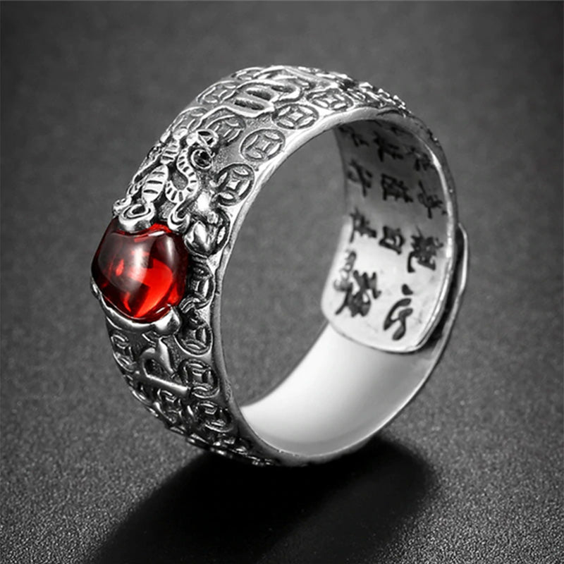 Buddha Essence FengShui PiXiu Red Garnet Wealth Ring Ring BS main