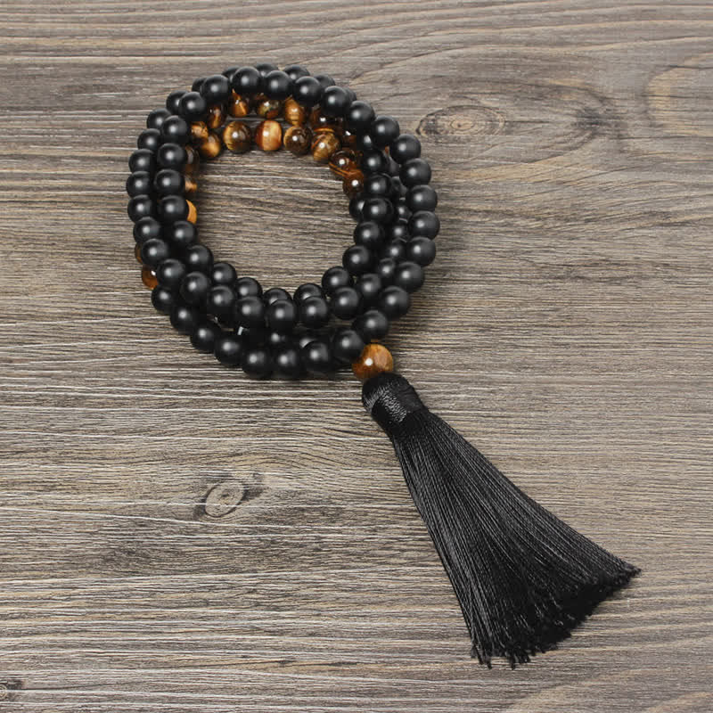 Buddha Essence Black Onyx Tiger Eye Fortune Bracelet Tassel Necklace Pendant