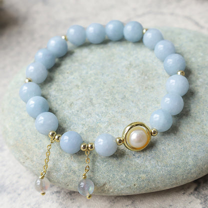 Buddha Essence Aquamarine Pearl Healing Moonstone Beads Charm Bracelet