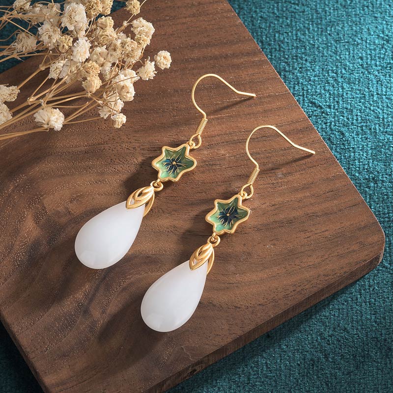 Buddha Essence FengShui White Jade Luck Drop Earrings Earrings BS 13