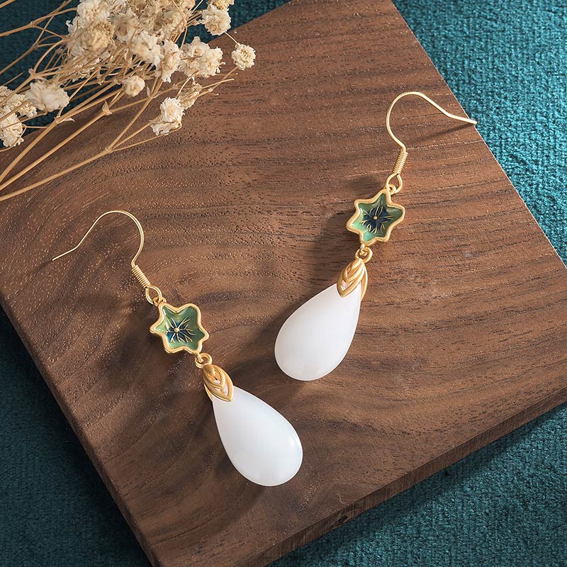 Buddha Essence FengShui White Jade Luck Drop Earrings Earrings BS 14