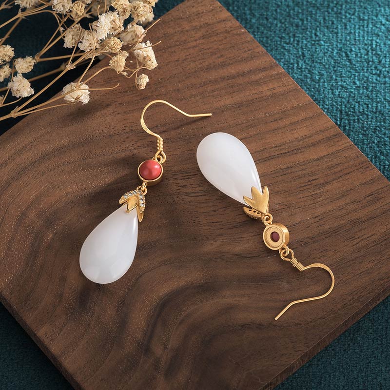 Buddha Essence FengShui White Jade Luck Drop Earrings Earrings BS 10