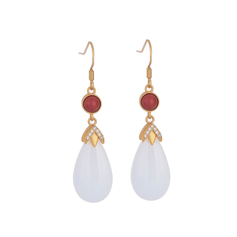 Buddha Essence FengShui White Jade Luck Drop Earrings Earrings BS 11