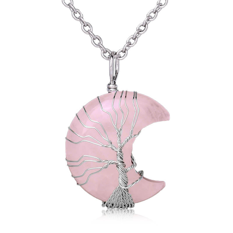 Buddha Essence Natural Quartz Crystal Moon Tree Of Life Healing Energy Necklace Pendant