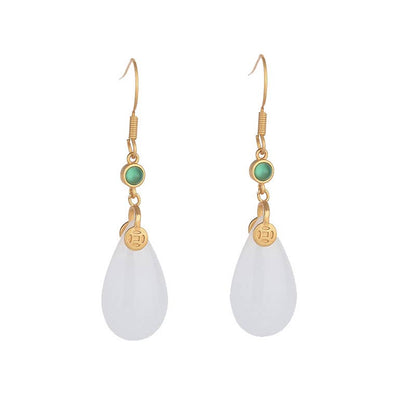 Buddha Essence FengShui White Jade Luck Drop Earrings Earrings BS 19