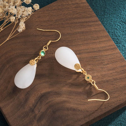 Buddha Essence FengShui White Jade Luck Drop Earrings Earrings BS 18