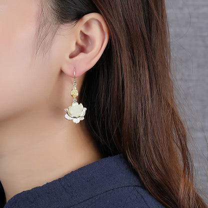 Buddha Essence White Jade Protection Harmony Drop Earrings Earrings BS 4