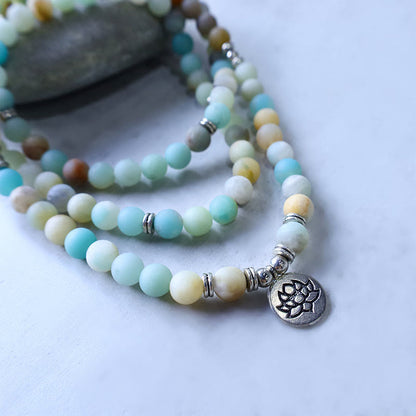 Buddha Essence Tibetan Amazonite Stone Blessing Lotus Mala Mala Bracelet BS 4