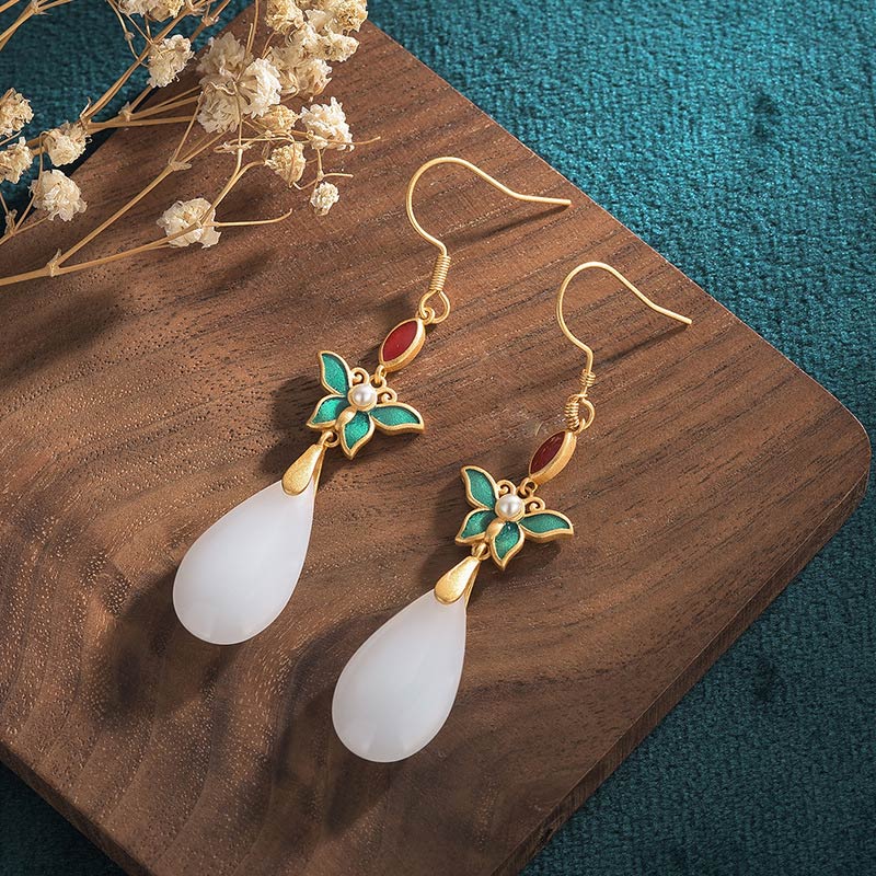 Buddha Essence FengShui White Jade Luck Drop Earrings Earrings BS 5