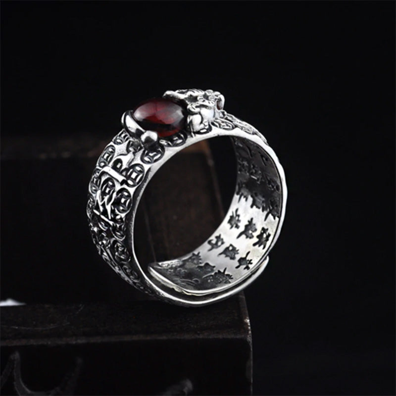 Buddha Essence FengShui PiXiu Red Garnet Wealth Ring Ring BS 2