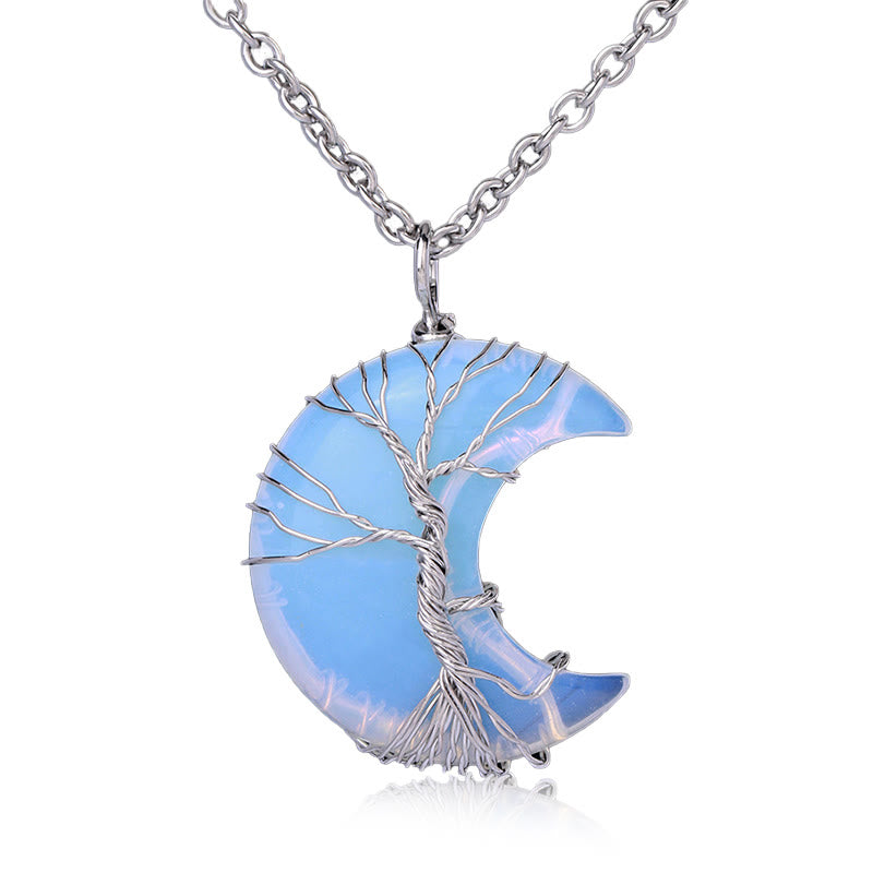 Buddha Essence Natural Quartz Crystal Moon Tree Of Life Healing Energy Necklace Pendant