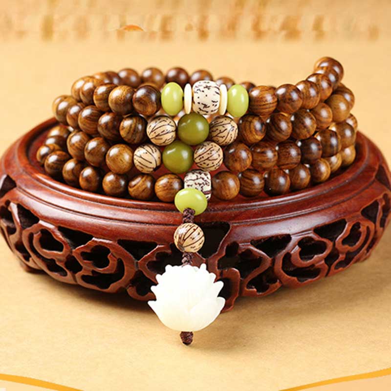 Buddha Essence Tibetan Rosewood Lotus Mala Protection Calm Necklace Bracelet