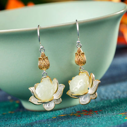 Buddha Essence White Jade Protection Harmony Drop Earrings Earrings BS 5