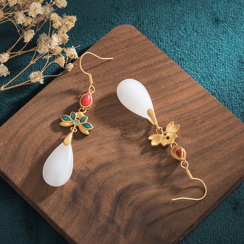 Buddha Essence FengShui White Jade Luck Drop Earrings Earrings BS 2