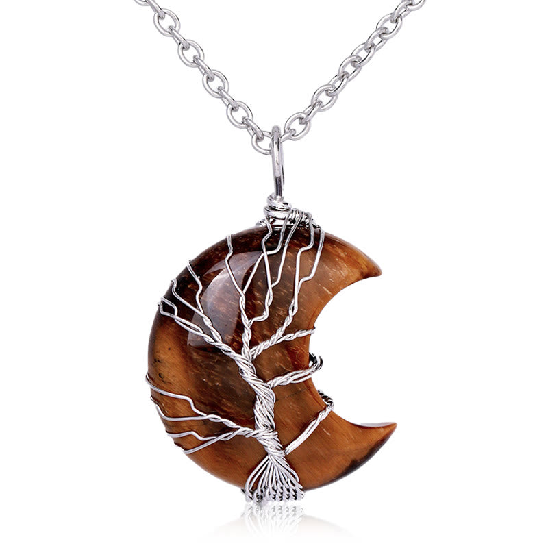 Buddha Essence Natural Quartz Crystal Moon Tree Of Life Healing Energy Necklace Pendant