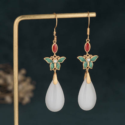 Buddha Essence FengShui White Jade Luck Drop Earrings Earrings BS 2