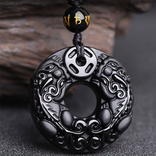 Buddha Essence Pixiu Obsidian Wealth Pendant Necklace