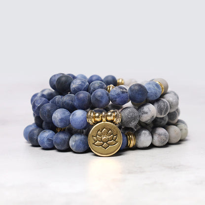 Buddha Essence 108 Natural Stone Mala Bead Lotus Pendant Bracelet