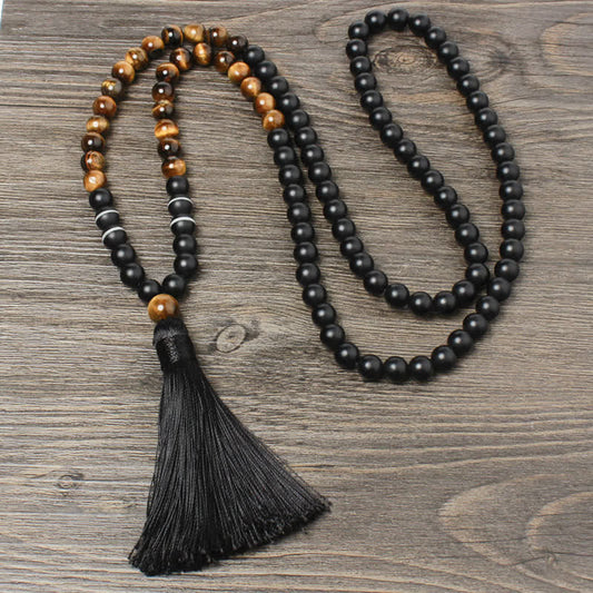 Buddha Essence Black Onyx Tiger Eye Fortune Bracelet Tassel Necklace Pendant