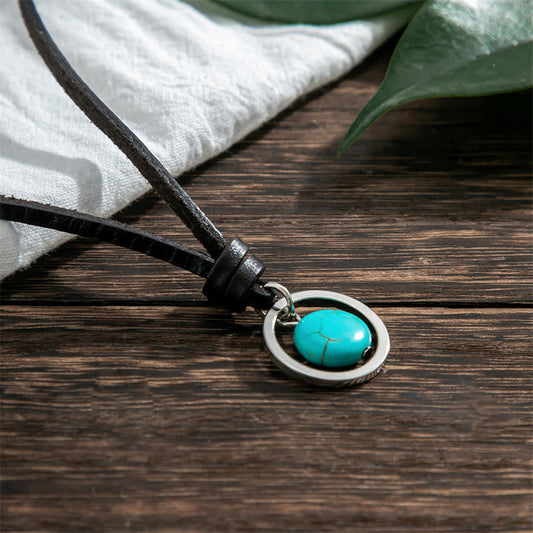 Buddha Essence Round Turquoise Stone Protection Strength Necklace Pendant