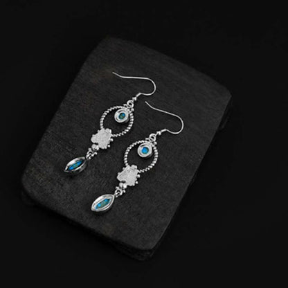 Buddha Essence 925 Sterling Silver Vintage Turquoise Waterdrop Pattern Balance Drop Dangle Earrings Earrings BS 8