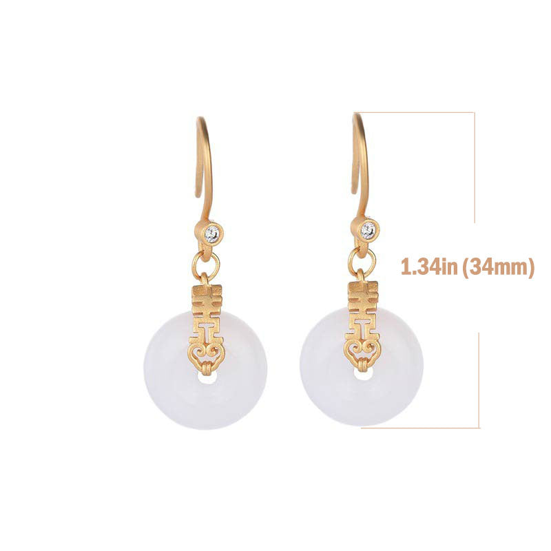 Buddha Essence White Jade Double Happiness Fortune Earrings Earrings BS 4