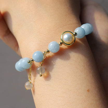 Buddha Essence Aquamarine Pearl Healing Moonstone Beads Charm Bracelet