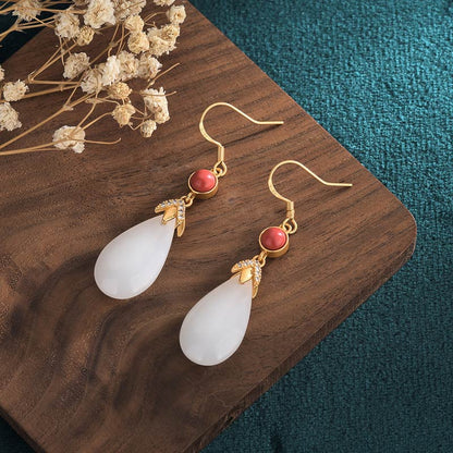 Buddha Essence FengShui White Jade Luck Drop Earrings Earrings BS 9