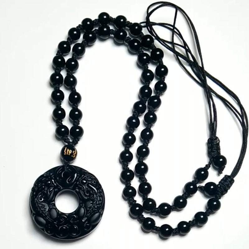 Buddha Essence Pixiu Obsidian Wealth Pendant Necklace