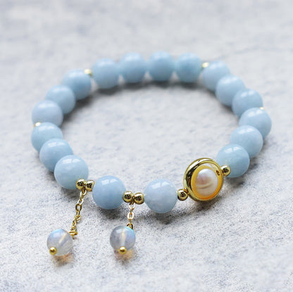 Buddha Essence Aquamarine Pearl Healing Moonstone Beads Charm Bracelet