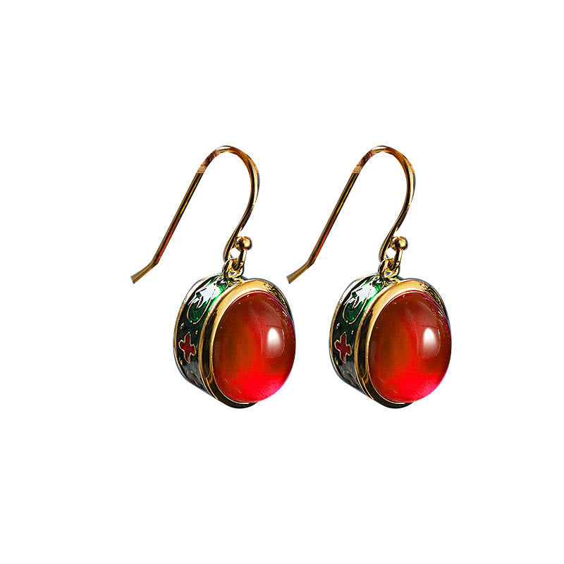 Buddha Essence Round Red Corundum Confidence Hook Drop Dangle Earrings Earrings BS 9