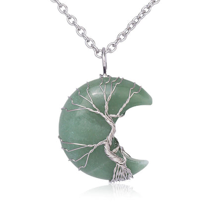 Buddha Essence Natural Quartz Crystal Moon Tree Of Life Healing Energy Necklace Pendant