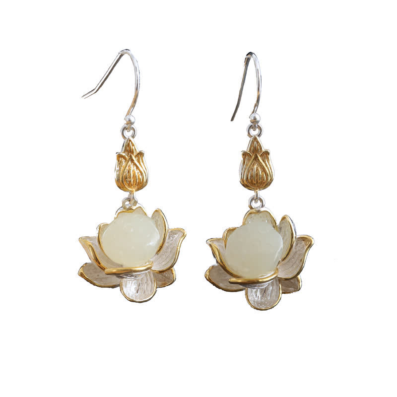 Buddha Essence White Jade Protection Harmony Drop Earrings Earrings BS 11